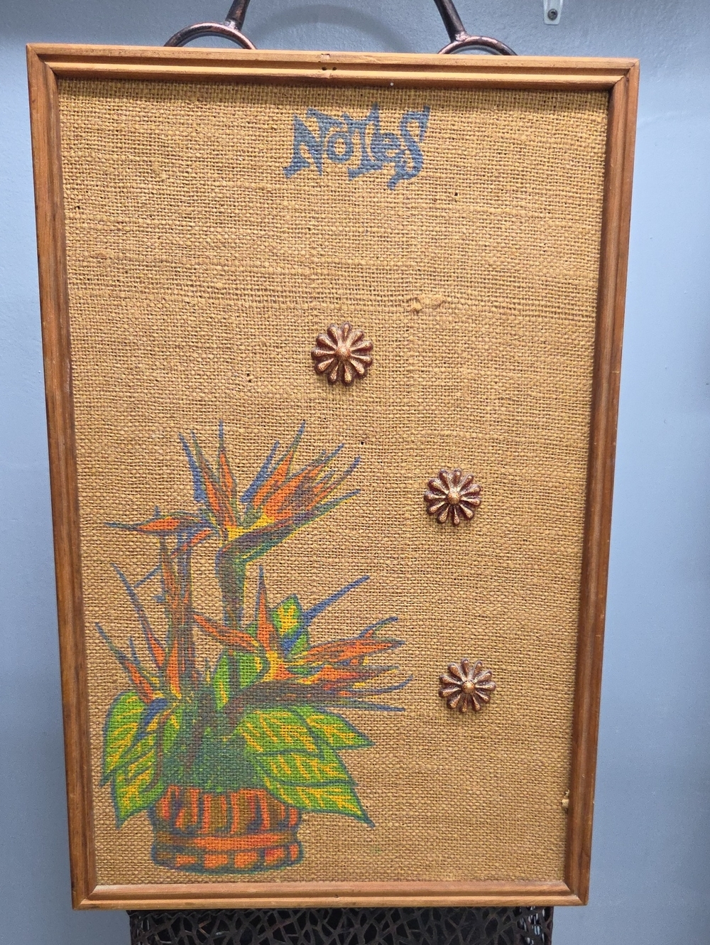 Vintage Floral Burlap Notice Board with Wood Frame - Multicolor